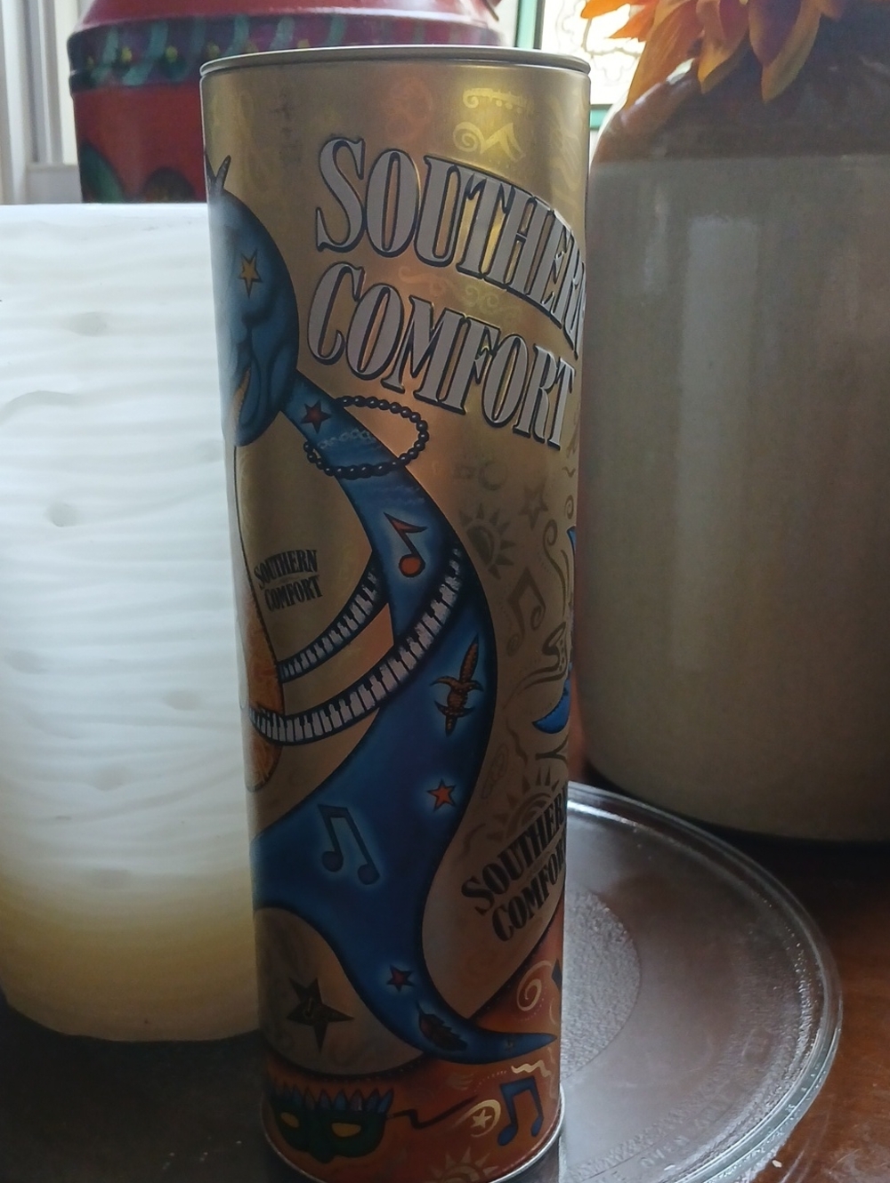 Southern Comfort Advertising Cylinder Tin, Decorative Collector Can - Multicolor